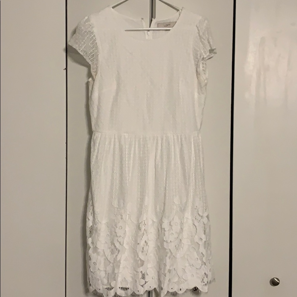 Loft White Dress with lace details Size 10